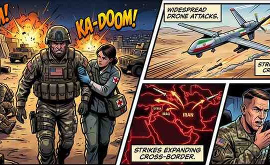 MIDDLE EAST ESCALATION SEVERAL U.S. TROOPS INJURED AS IRANIAN MISSILE AND DRONE STRIKES EXPAND ACROSS REGION